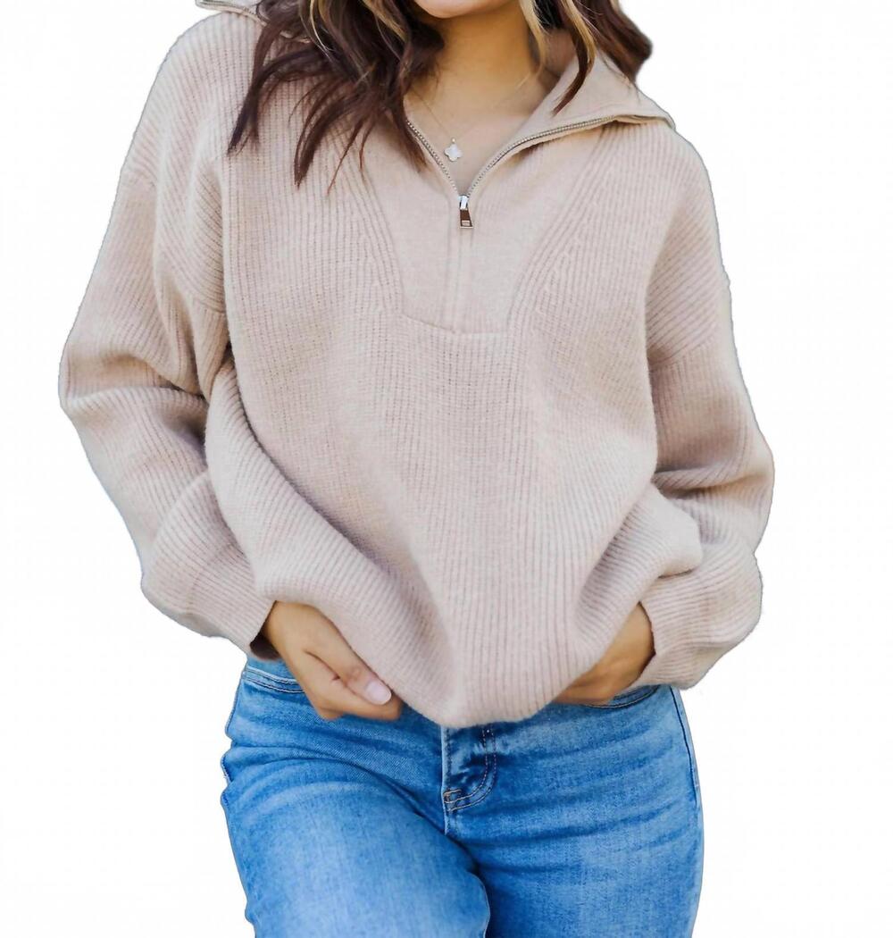 NEW OLIVACEOUS chai of relief zip collared sweater in tan
